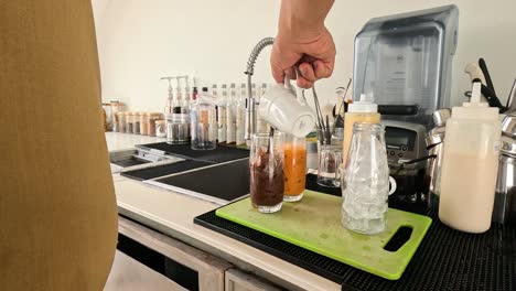 sequence of pouring and mixing iced drinks