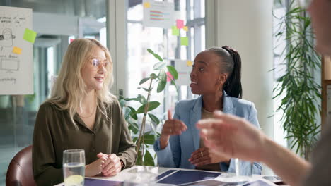business meeting with diverse women in modern office
