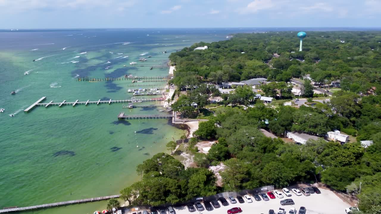 Beautiful Destin Town with boat ramps on the East Pass, Destin Marina Aerial view