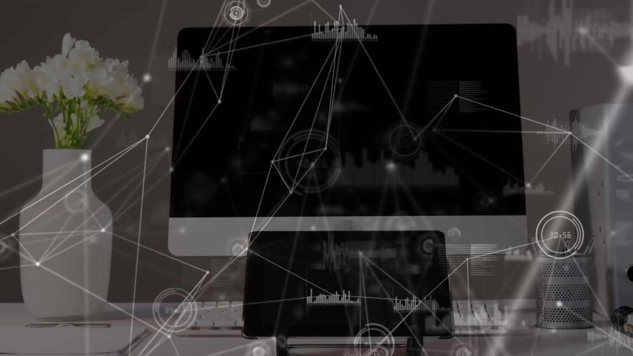 태블릿과 tv를 통한 연결 네트워크의 애니메이션