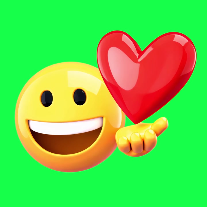 Emoji Sorridente che Tiene un Cuore Rosso su Schermo Verde