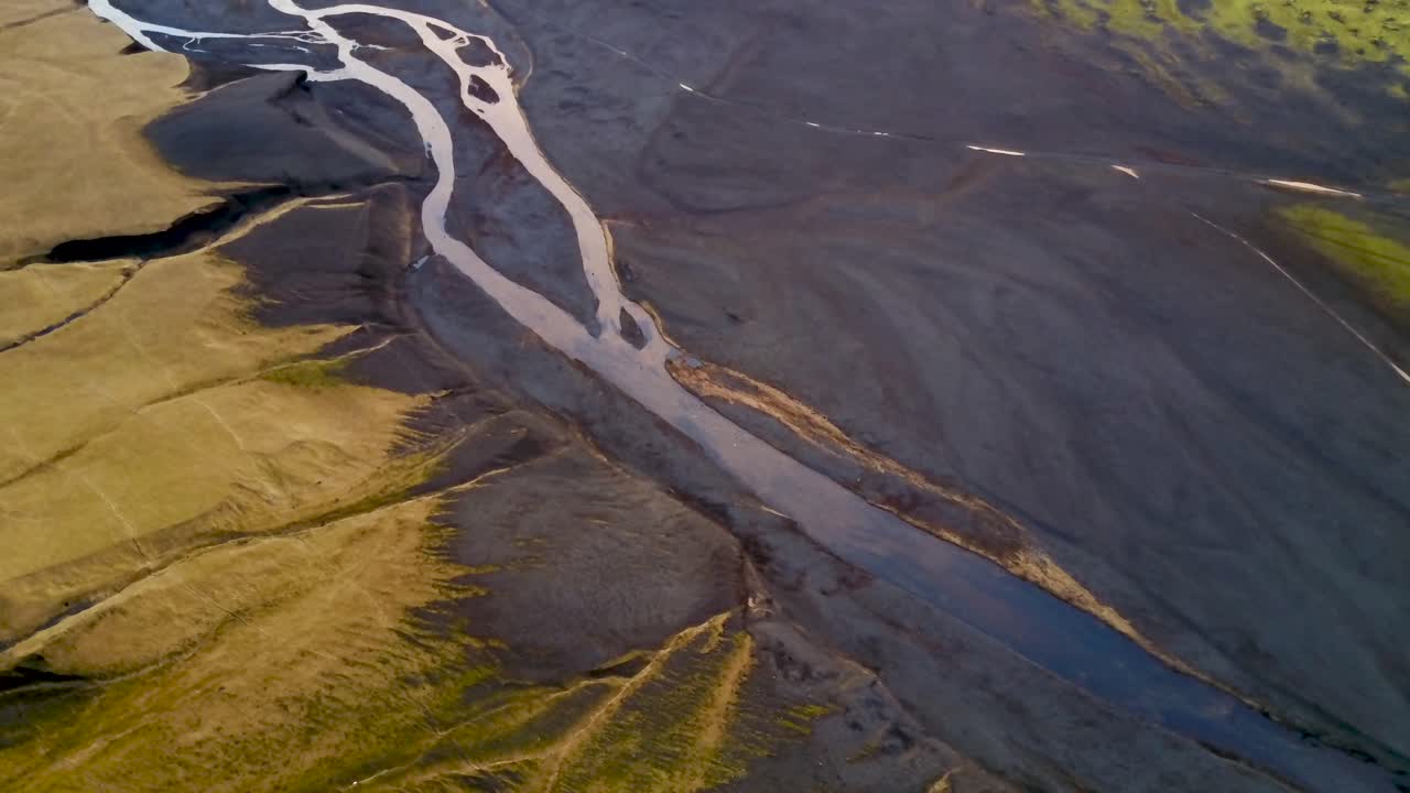Aerial View of a Braided River and River Delta Landscape