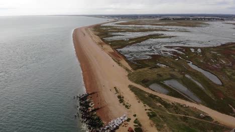 Aerial-View-Of-Beach-Coastline-Beside-Hurst-Castle-artillery-fort