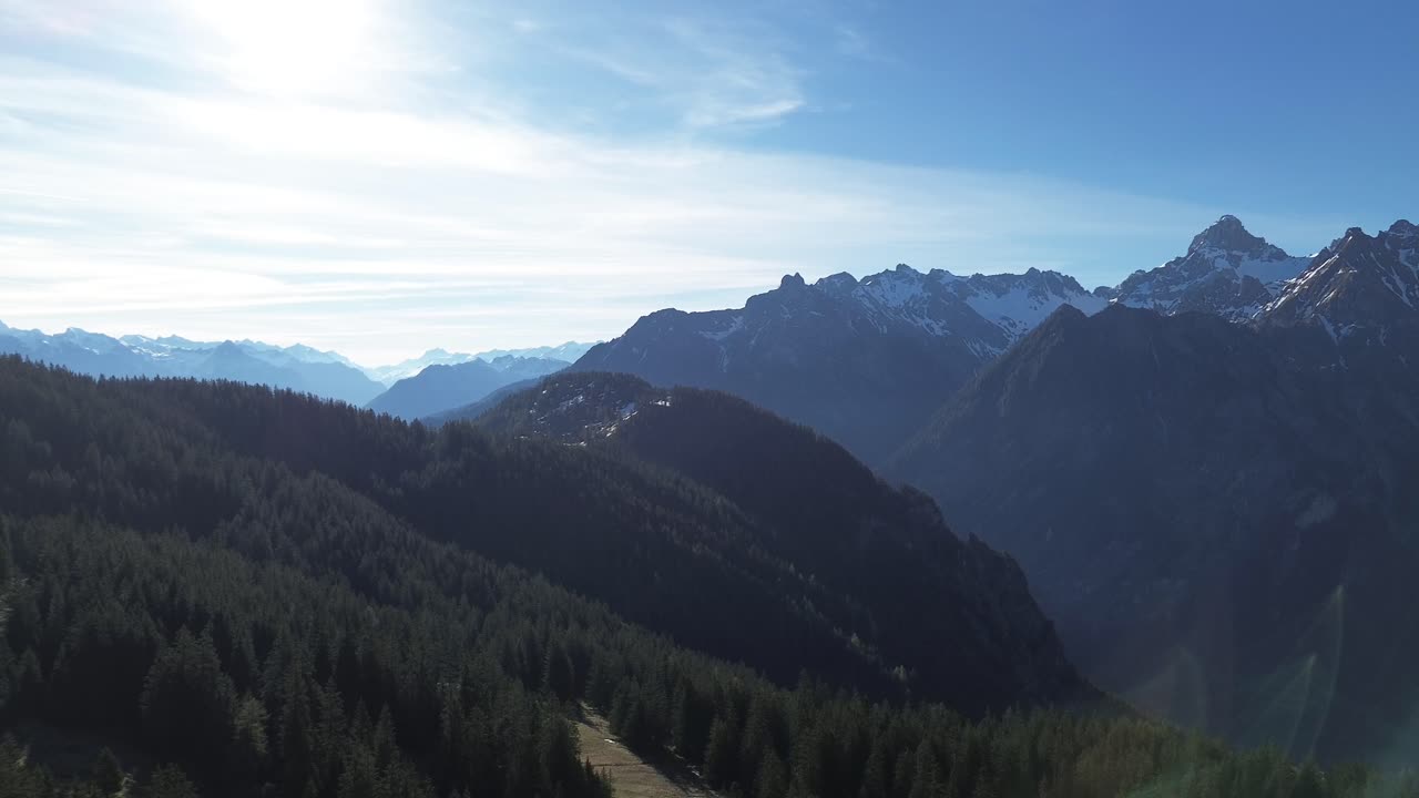 Pemandangan Udara Hutan Pinus di Pegunungan Austria, Eropa