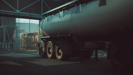 industrial transportation vehicle in a warehouse during early morning light