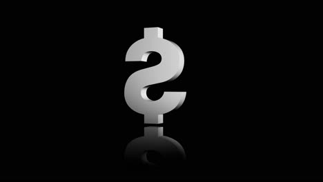 text 3d shiny silver chrome writing letter block animation spinning dollar sign money currency on black dark background light shadows reflection typography font