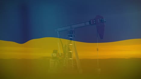 Animation-of-flag-of-ukraine-over-working-oil-pump