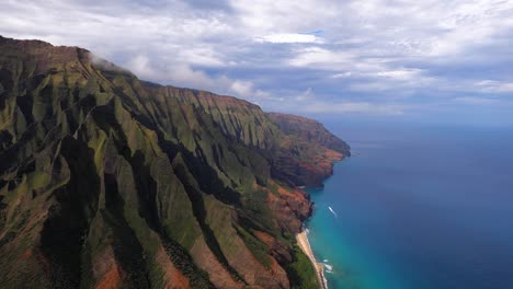 na pali coast kauai, hawaii, usa, breathtaking arial view of tropical coastline