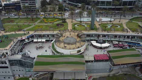 Drone-4k-video-of-a-shopping-center-called-"Larcomar"-in-the-Miraflores-district-of-Lima,-Peru