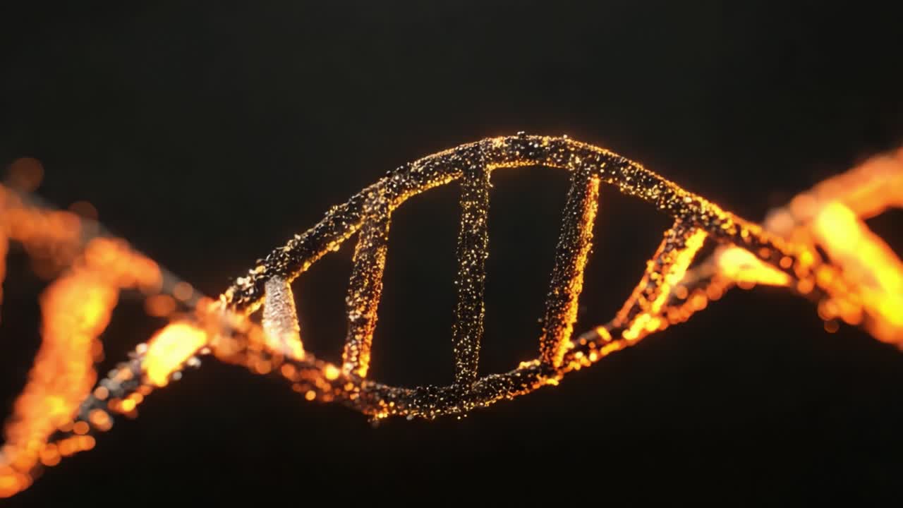 A Stunning Visualization of DNA Structure Illuminated by Sparkling Particles, Capturing the Essence of Genetic Information Encoded in a Beautifully Dynamic and Artistic Way