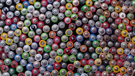 close up of used multicolored batterieshazardous garbage concept alkaline battery with corrosion and rust used hazardous garbage concept