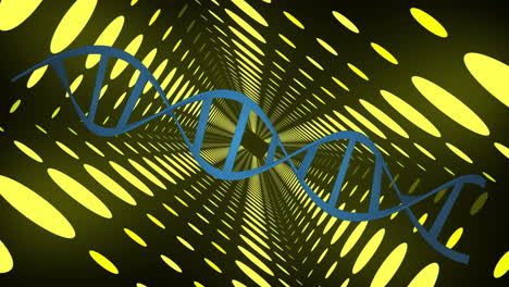 dna strand over yellow and black geometric tunnel animation