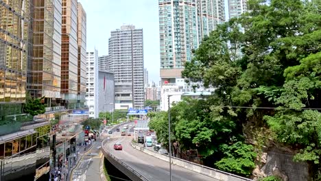 hong kong cityscape with traffic and buildings