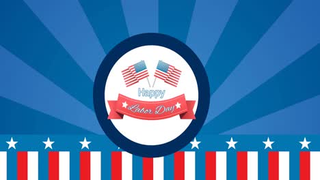 Animation-Des-Textes-„Happy-Labor-Day“-Mit-Amerikanischen-Flaggen-Und-Blauen-Streifen