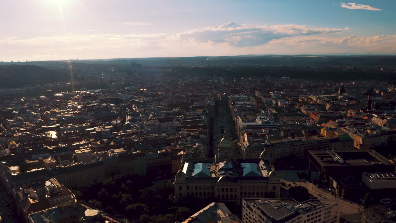 Aerial View over Prague city center and train station