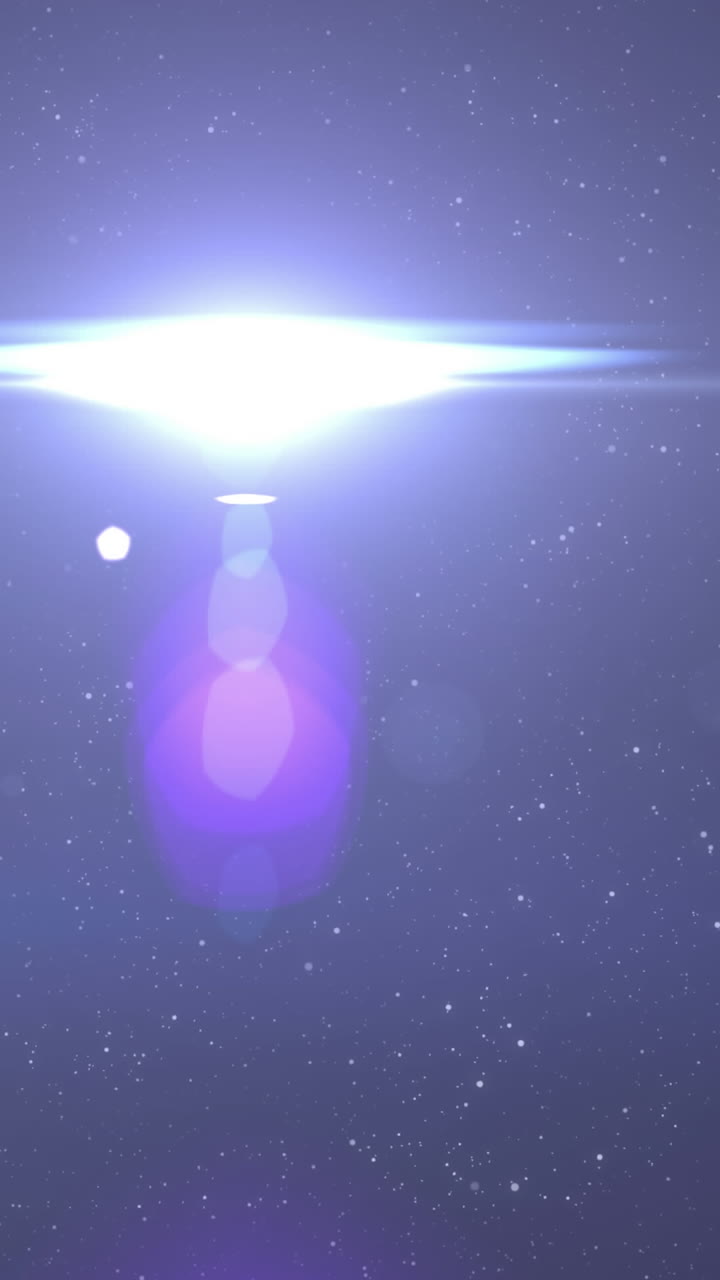 빛나는 파란색 빛이 빛의 반점과 배경의 별 위에 움직이는 애니메이션