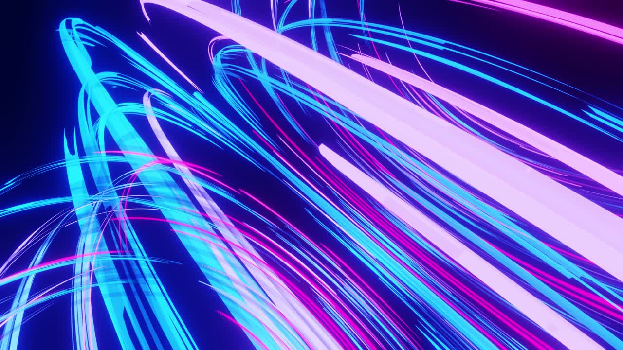 Light stripes moving fast over dark background and are reflected in the floor