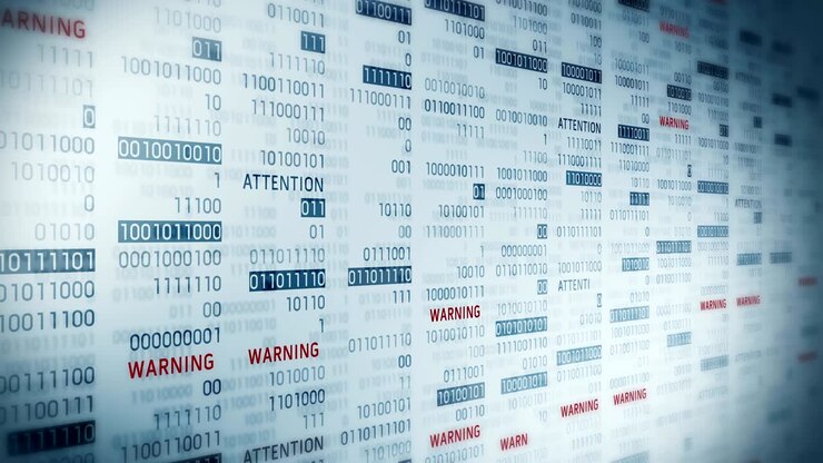 Warning and Attention message with binary numbers. Web online with digital technology loop animation. Computer network problem error concept.