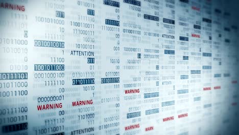 mensaje de advertencia y atención con números binarios. web en línea con animación de bucle de tecnología digital. concepto de error de problema de red informática.