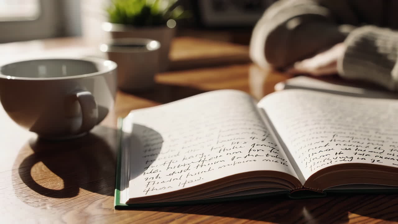 Woman Reading a Journal at a Desk