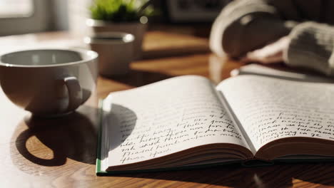 woman reading a journal at a desk