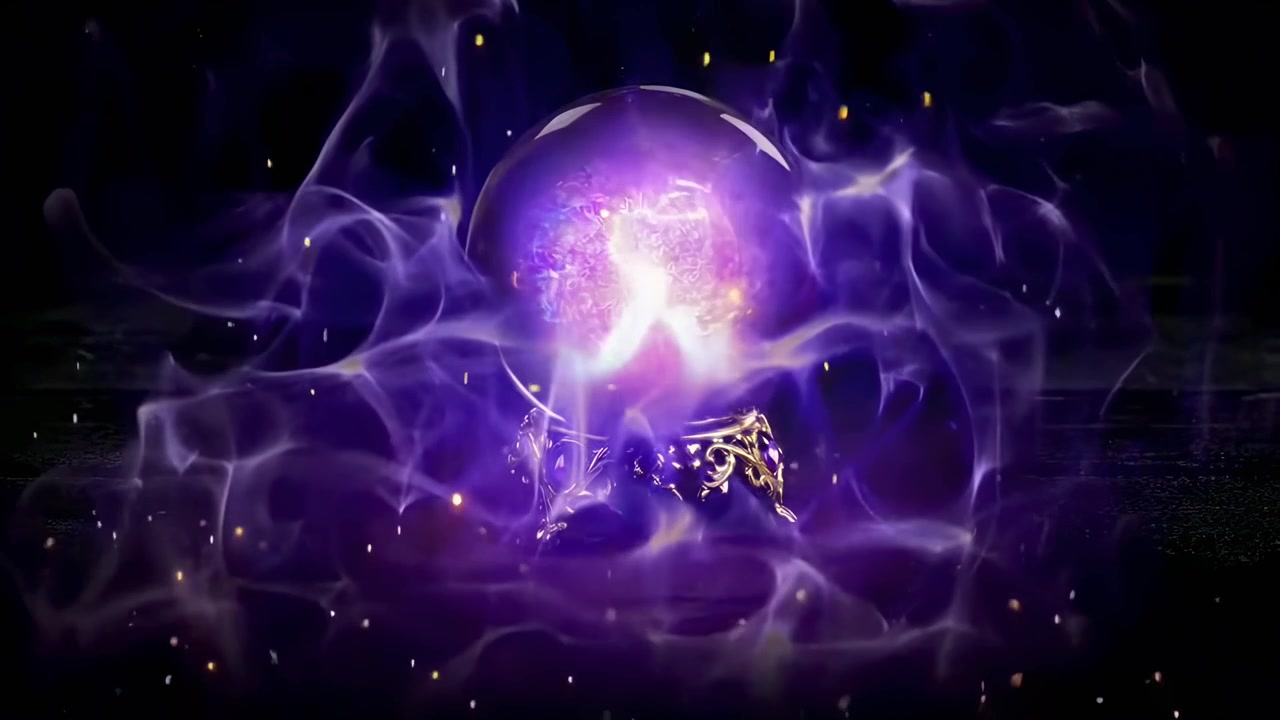 Ornate Crystal Ball with Pulsating Purple Energy and Golden Sparks