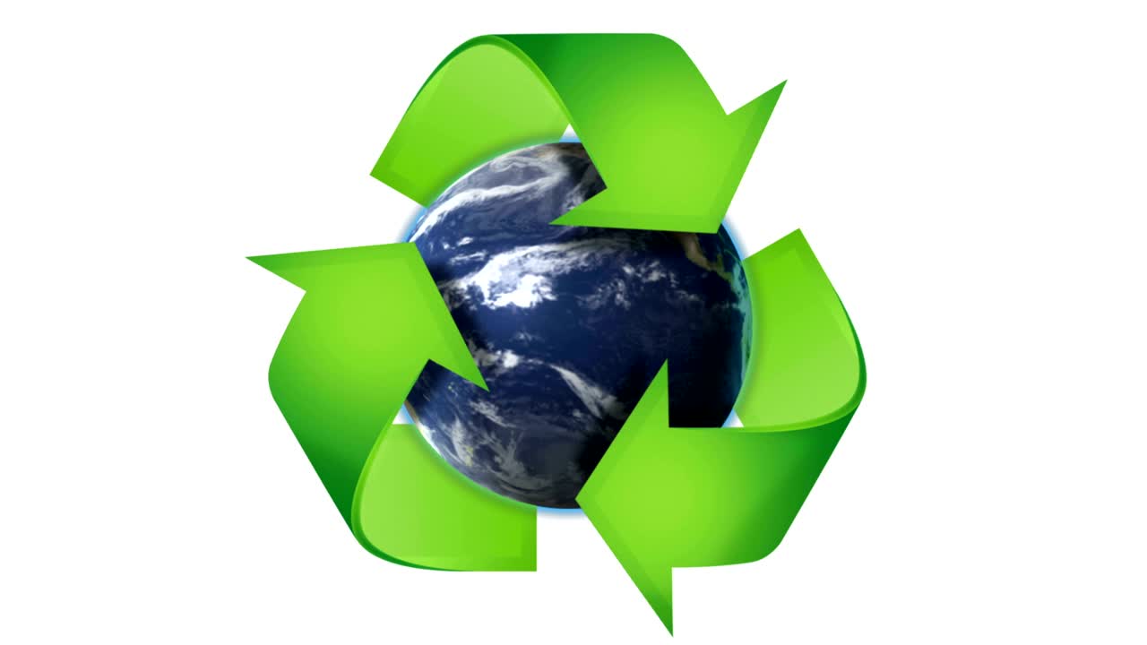 símbolo de reciclaje y tierra, concepto de naturaleza en las páginas del libro, con pantalla azul, bucle