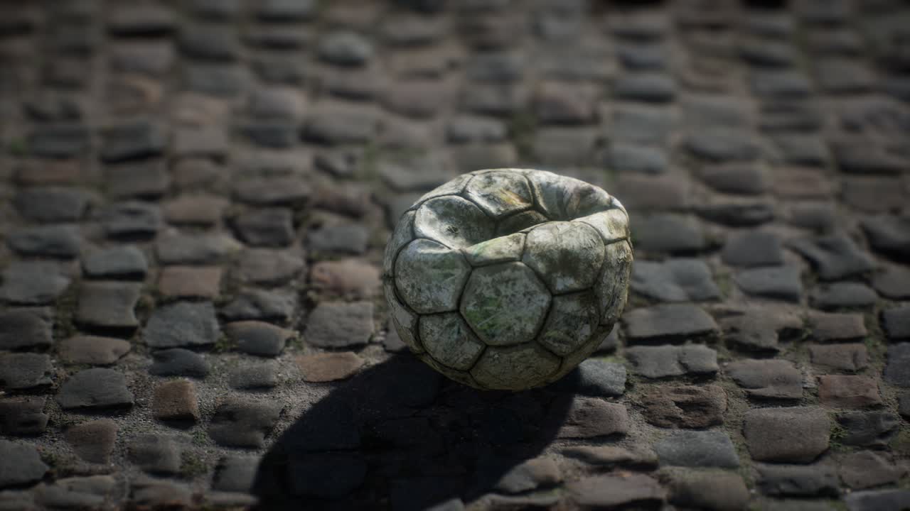 старый футбольный мяч на тротуаре