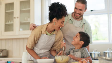 father, mother and a child baking