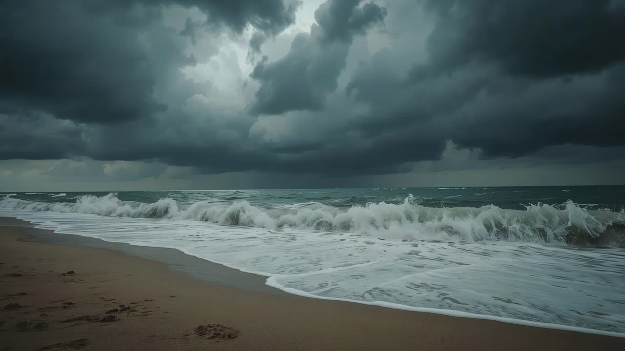 폭풍우가 불어오는 해변 장면