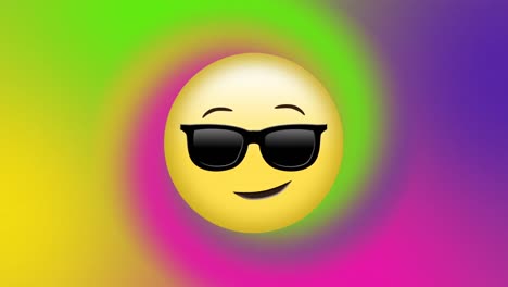 Animación-De-Cara-Sonriente-Con-Emoji-De-Gafas-De-Sol-Y-Fondo-Abstracto-Colorido.