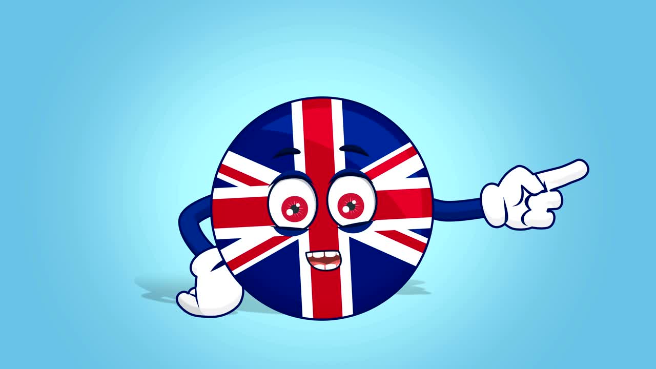 만화 영국에서 행복한 오른쪽 포인터 얼굴 애니메이션과 알파 매트