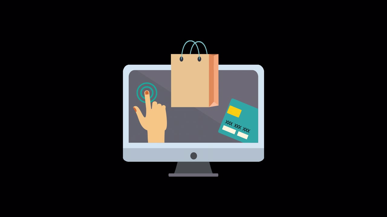 Esperienza di shopping online animata su uno schermo di computer