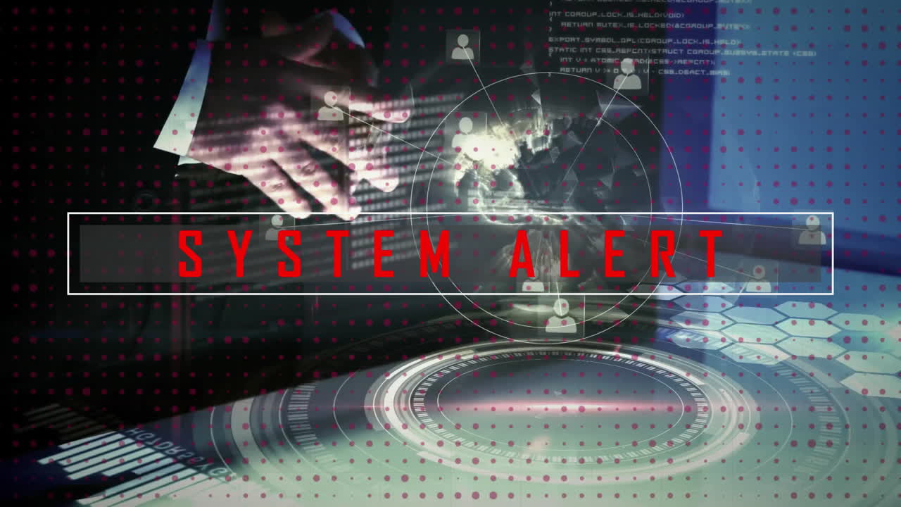 시스템 경고 텍스트의 애니메이션 데이터 처리 및 카우카시안 사업가