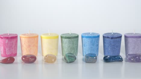 the seven chakra system candles and gemstones