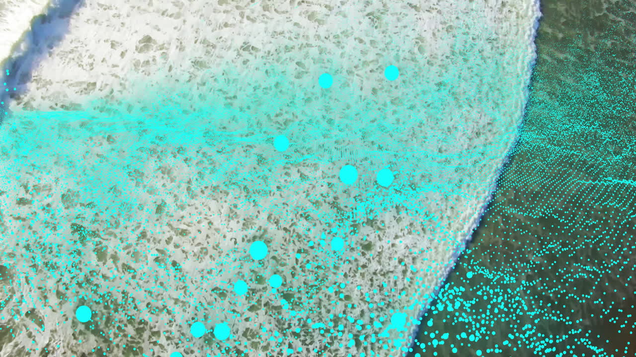 Ocean wave being visualized in 3D render, showing turquoise points and large nodes