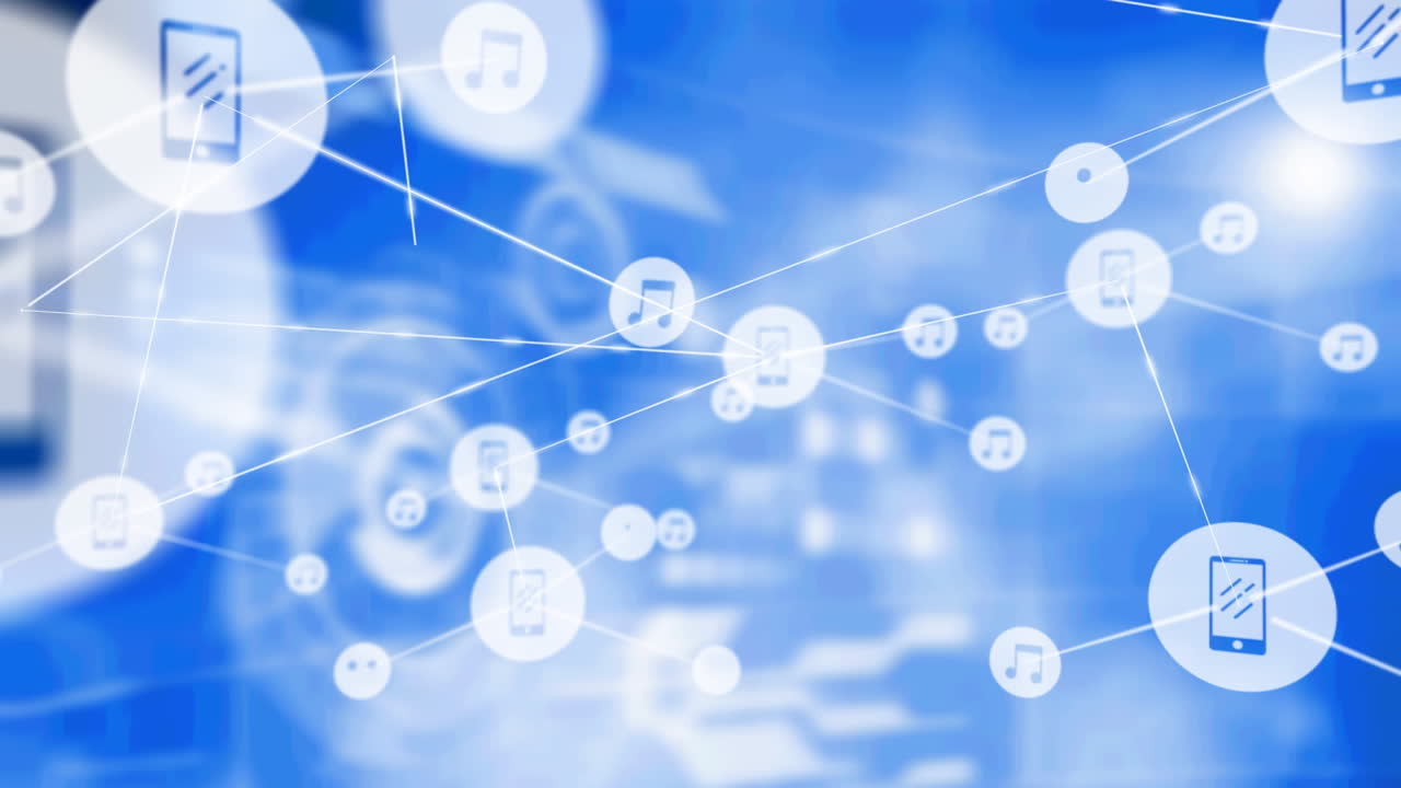 파란색 배경 위의 연결 네트워크의 애니메이션