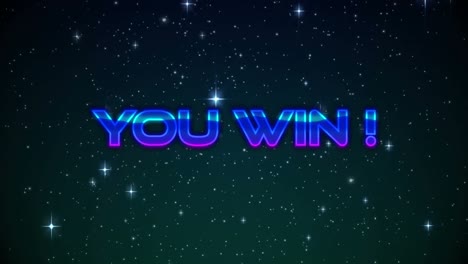 digital animation of you win text over shining stars against blue background