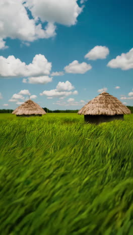 rural landscape with straw huts