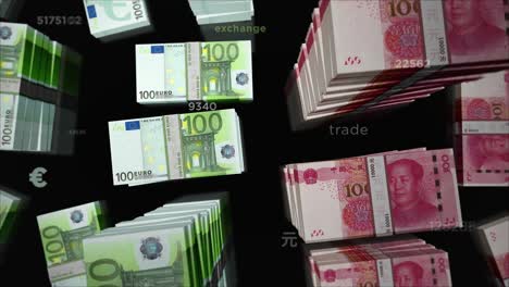 euro y yuan chino renminbi animación de circuito de cambio de dinero