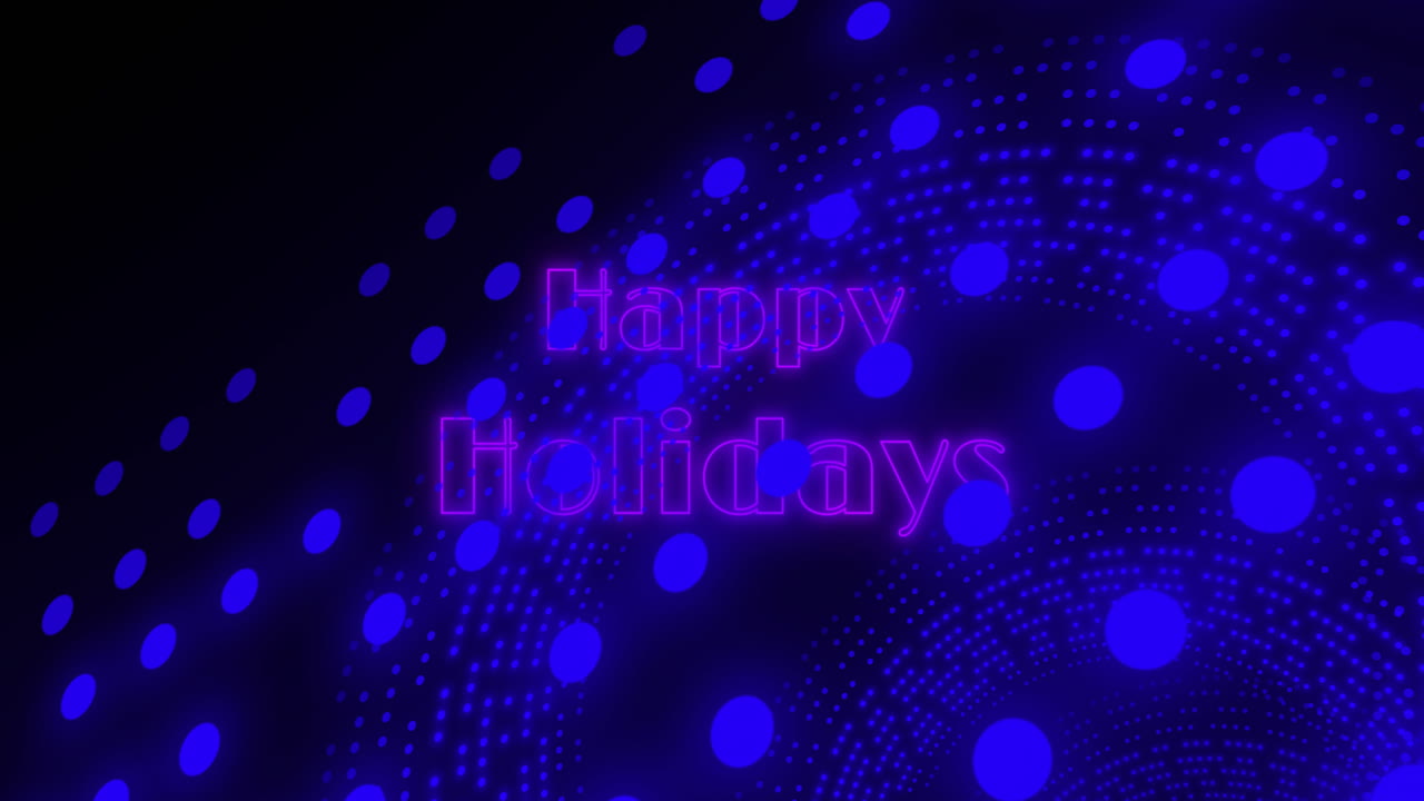 행복한 휴일 텍스트와 검은색 배경 위의 원형 터널의 애니메이션