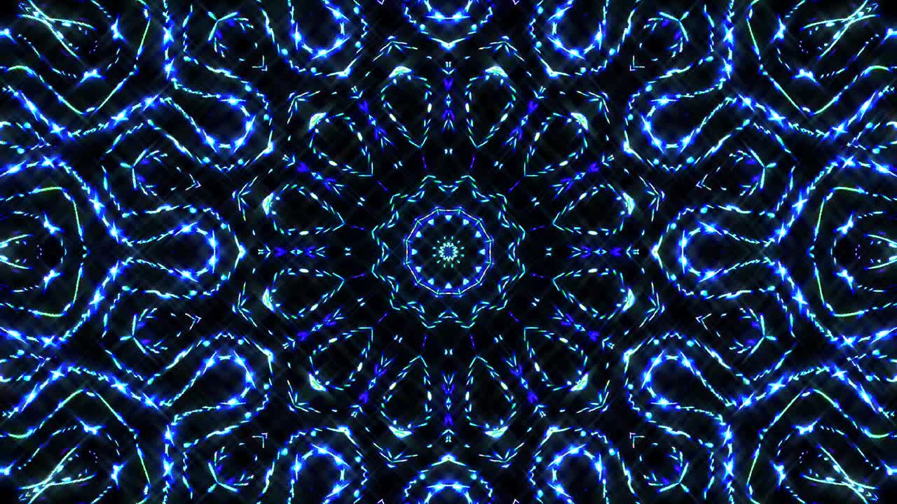 Caleidoscopio astratto con splendide linee blu luminose e fluide in movimento, composizione di luce brillante