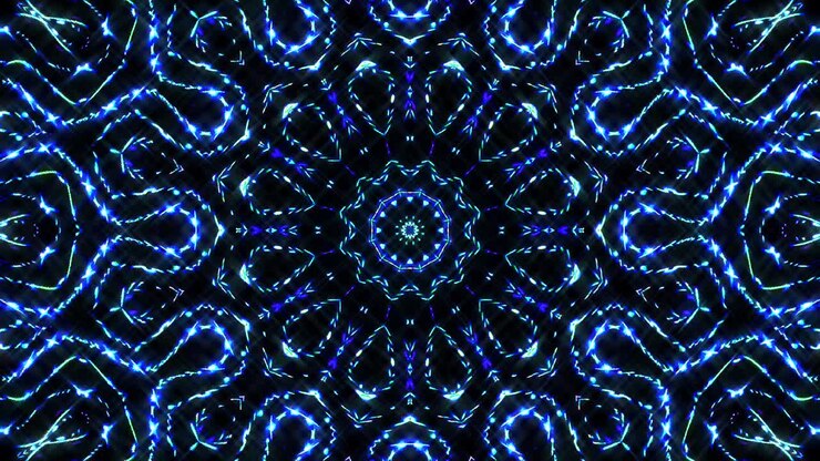 Caleidoscopio astratto con splendide linee blu luminose e fluide in movimento, composizione di luce brillante