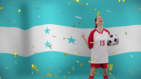 Animation-of-caucasian-female-soccer-player-over-flag-of-honduras