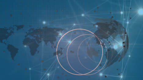 animation of network of connections and globe over world map