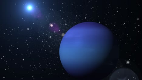 the blue planet neptune moves with a bright light in space