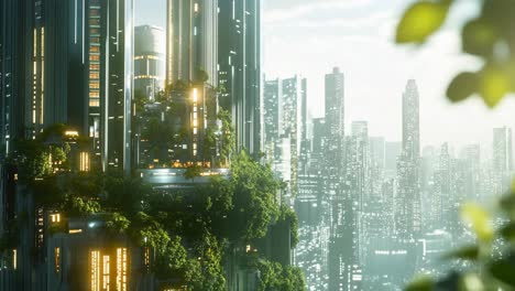 futuristic cityscape with vertical gardens