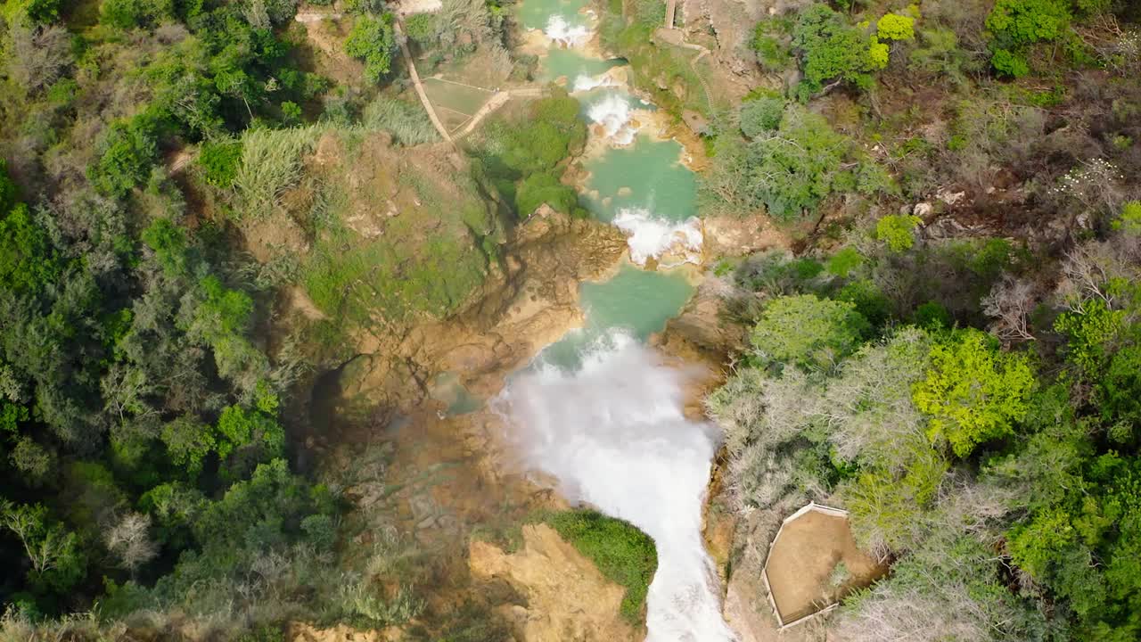 Aerial shot of El Chiflon waterfall in Chiapas, Mexico