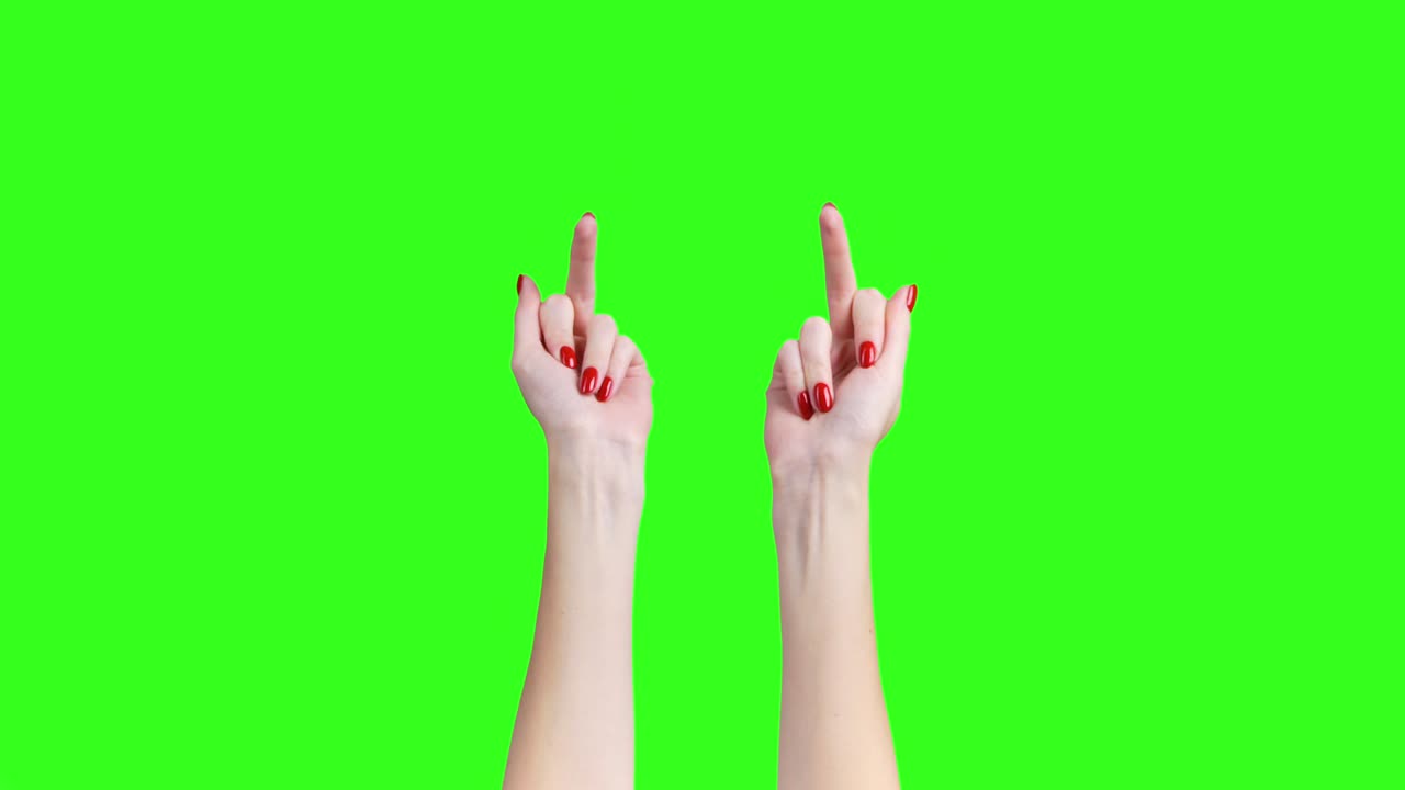 녹색 배경에  손가락을 보여주는 여성 손의 비디오