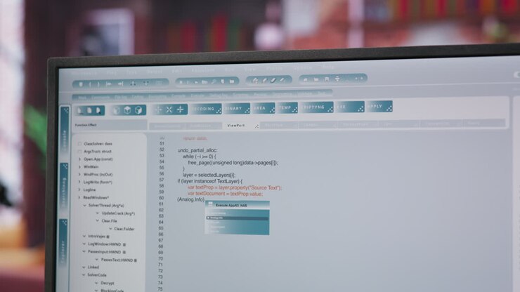 Close up of person using coding application to write and test code